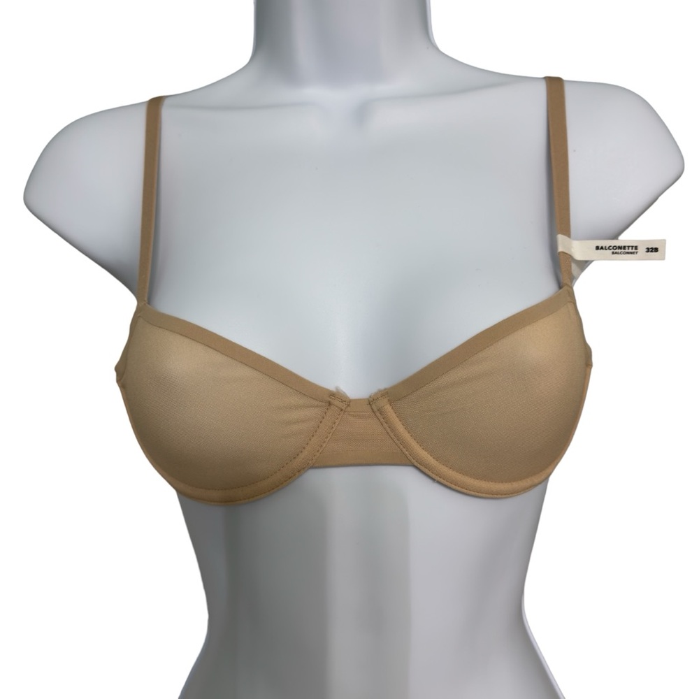 Smoothez by Aerie Balconette Sheer Mesh Unlined Underwire Bra Nude Beige Sz 32B